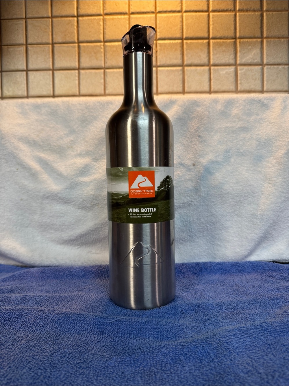 Ozark Trail Stainless Steel Silver Insulated Wine Bottle with Pour Spout